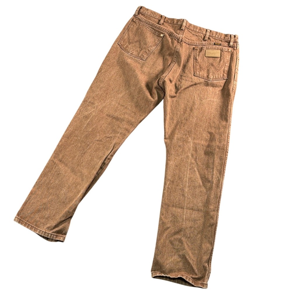 Wrangler Cowboy Cut Jeans 37x29.5 Brown Y2K Western Rodeo Distressed - Picture 3 of 11
